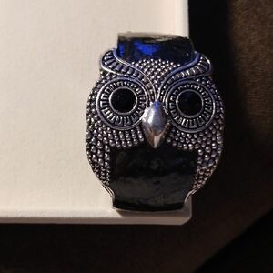 Silver Tone and Black Owl Bracelet